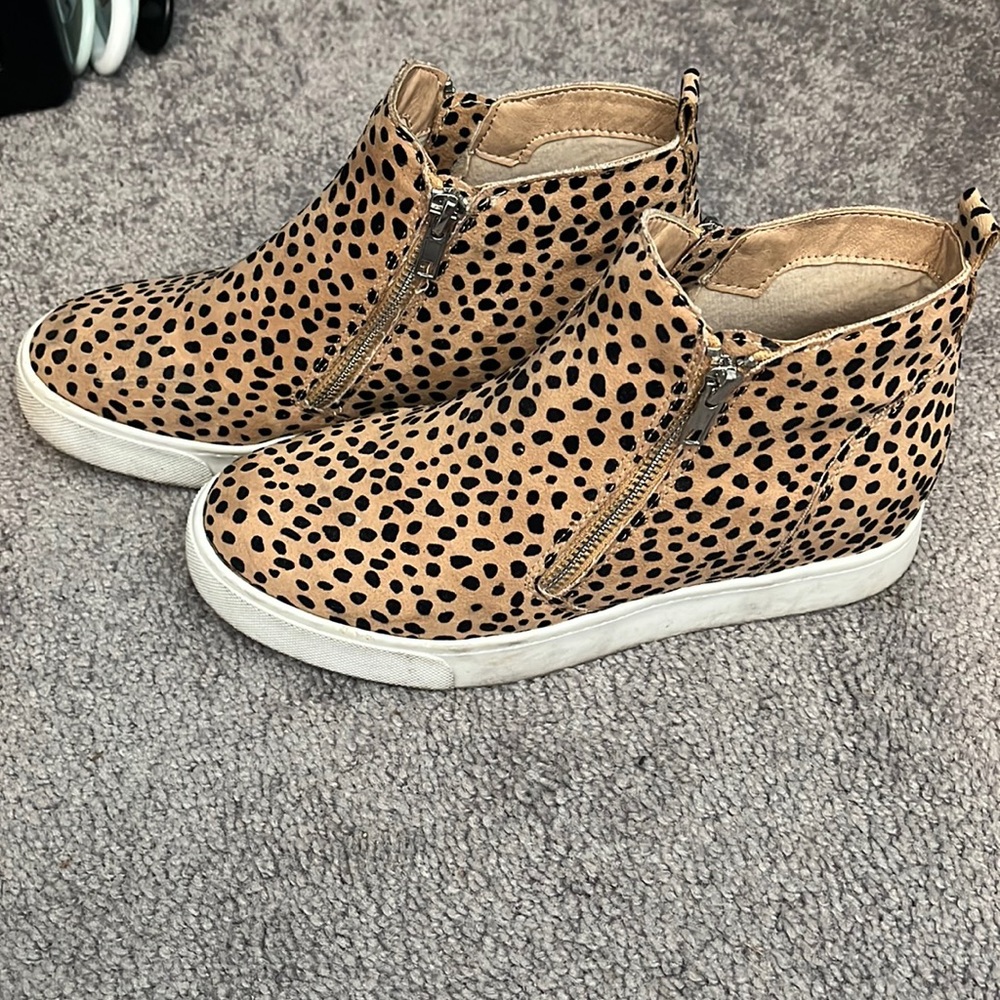 Cheetah print wedge booties